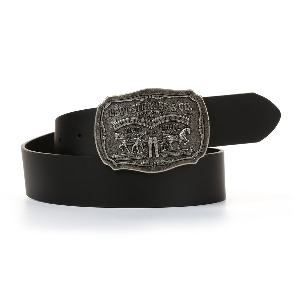 Levi's Men's Leather Belt with Antiqued Buckle - Black
