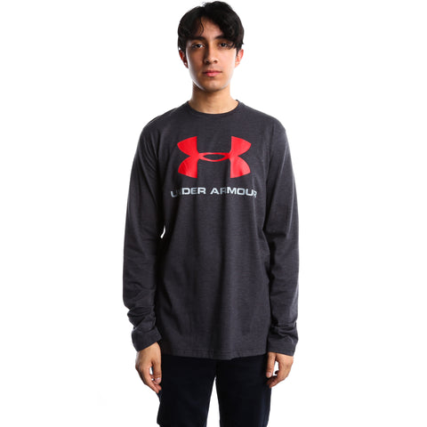 Under Armour Sportstyle Long Sleeve Shirt- Black Steel/Red
