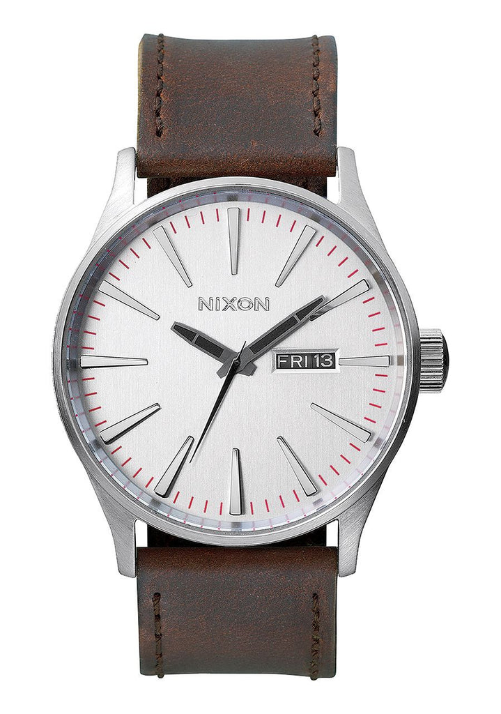 NIXON SENTRY LEATHER , 42 MM SILVER / BROWN