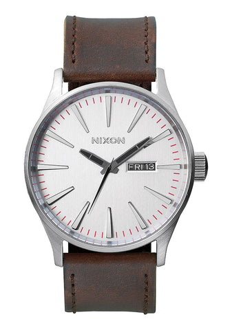 NIXON SENTRY LEATHER , 42 MM SILVER / BROWN