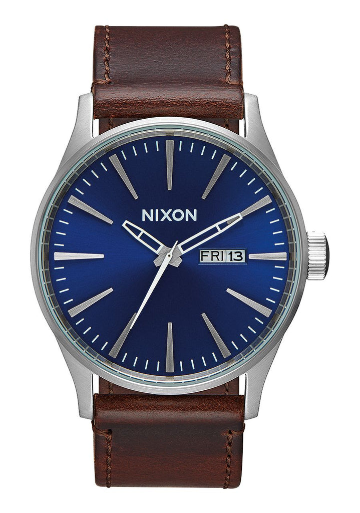 NIXON SENTRY LEATHER , 42 MM BLUE / BROWN