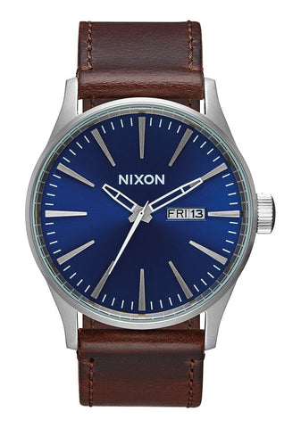 NIXON SENTRY LEATHER , 42 MM BLUE / BROWN