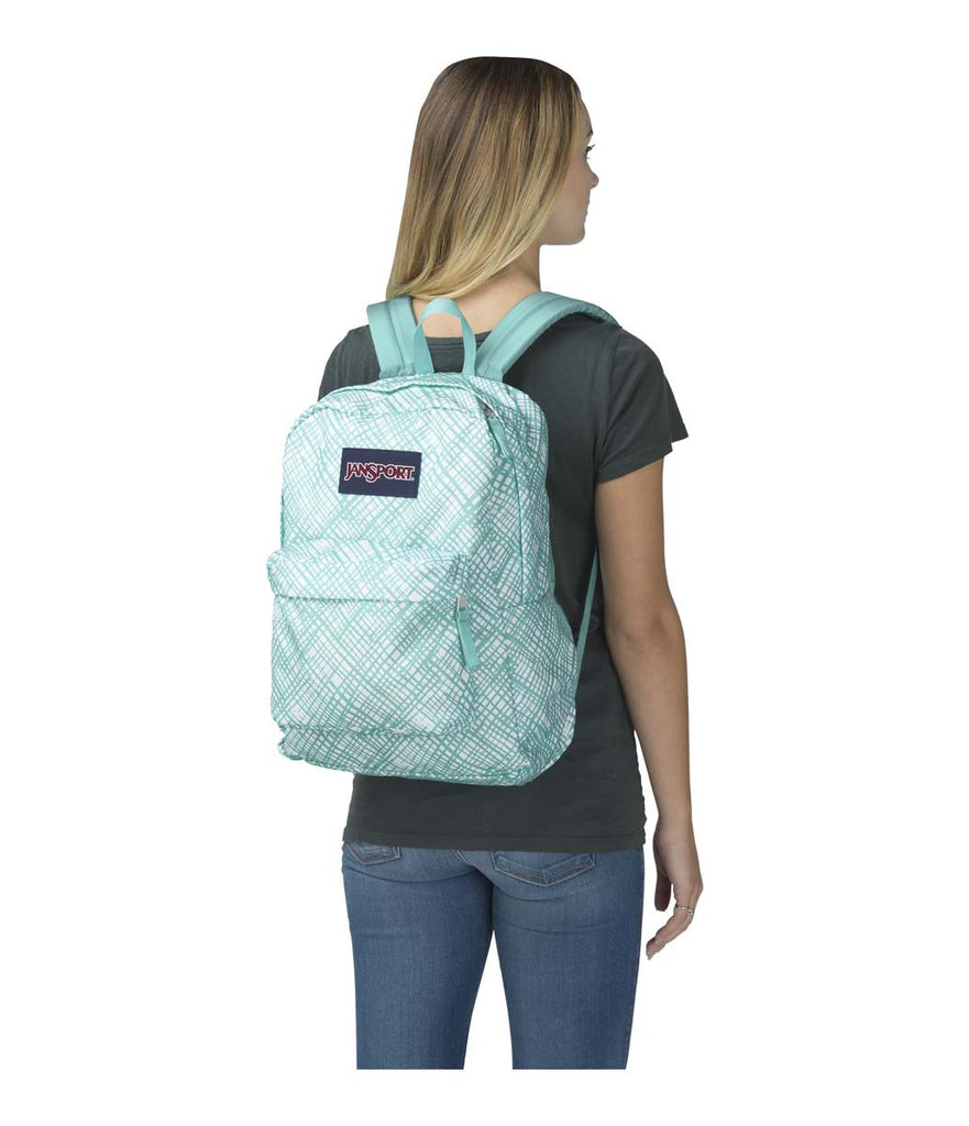 JANSPORT Superbreak Backpack - Aqua Dash Jagged Plaid