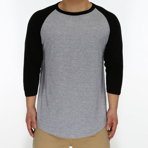 New Star 3/4 Sleeve Baseball Tee - Heather Grey/Black