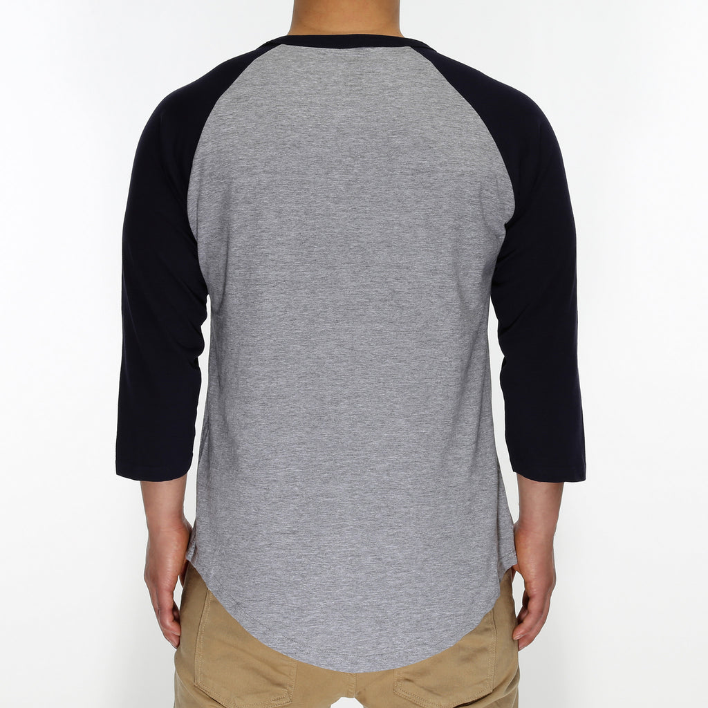 New Star 3/4 Sleeve Baseball Tee - Heather Grey/Navy