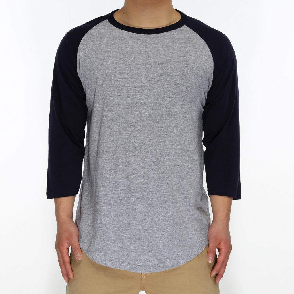 New Star 3/4 Sleeve Baseball Tee - Heather Grey/Navy