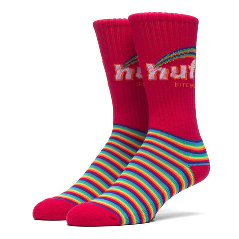 Huf Double Rainbow Crew Sock - Red/Multi