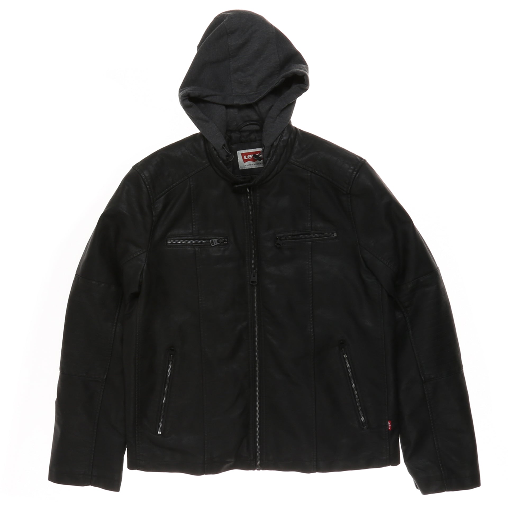 Faux leather hooded coat deals