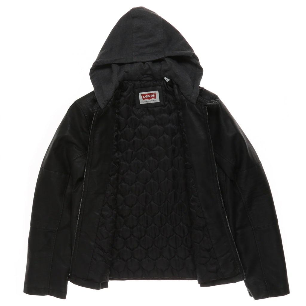 Levi s Faux Leather Hooded Jacket Black New Star