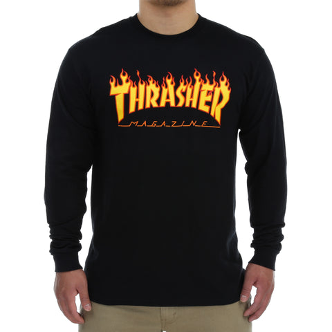 Thrasher Flame Logo LS Tee - Black