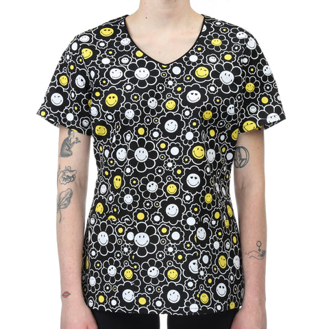 Cherokee Tooniforms Scrub Top - Smiley World Daisy