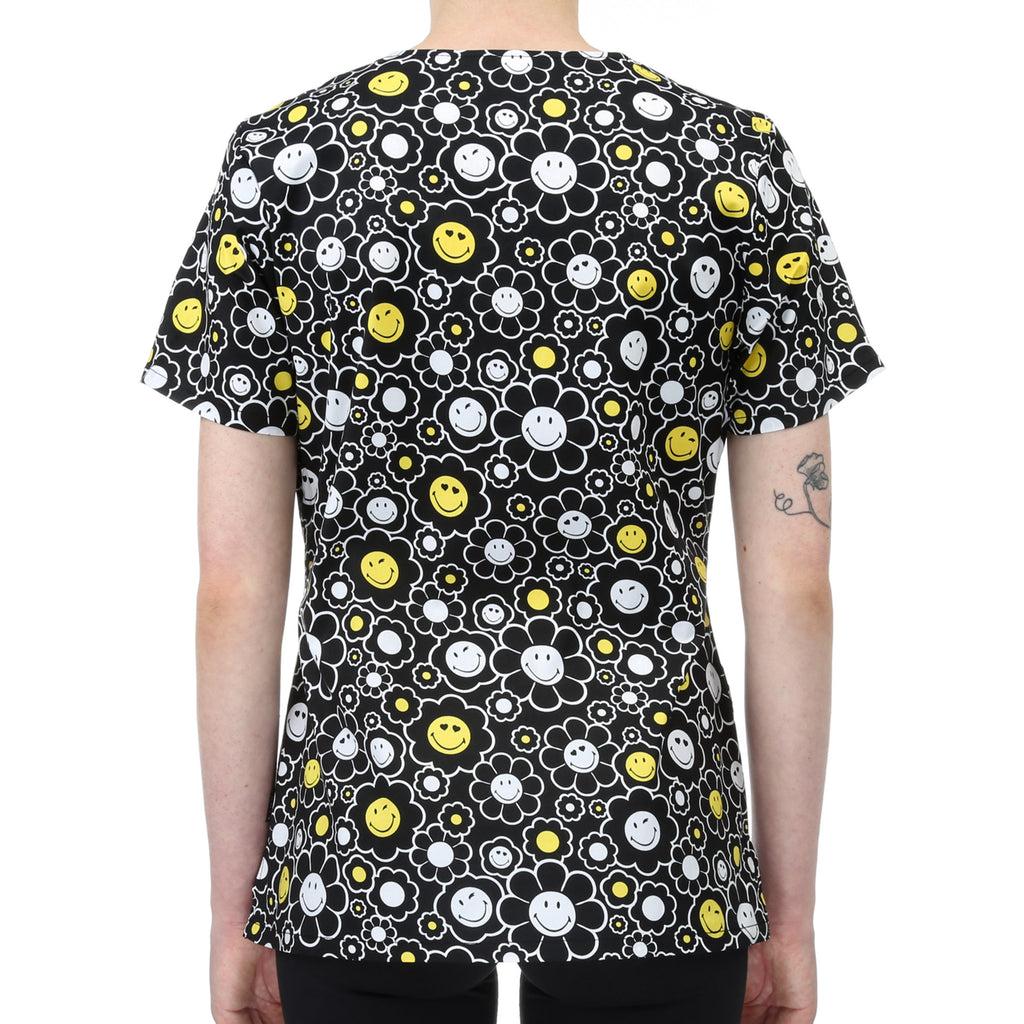 Cherokee Tooniforms Scrub Top - Smiley World Daisy