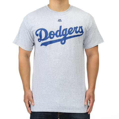 Majestic Dodgers Wordmark Tee - Steel Heather