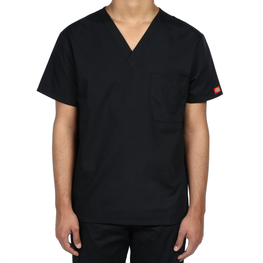 Dickies Unisex V-Neck One Pocket Scrub Top - Black