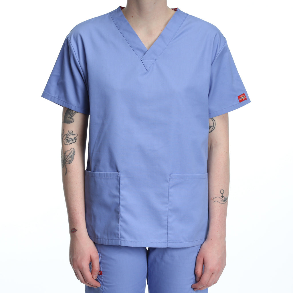 Dickies Women's Two Pocket V-Neck Scrub Top - Ceil Blue