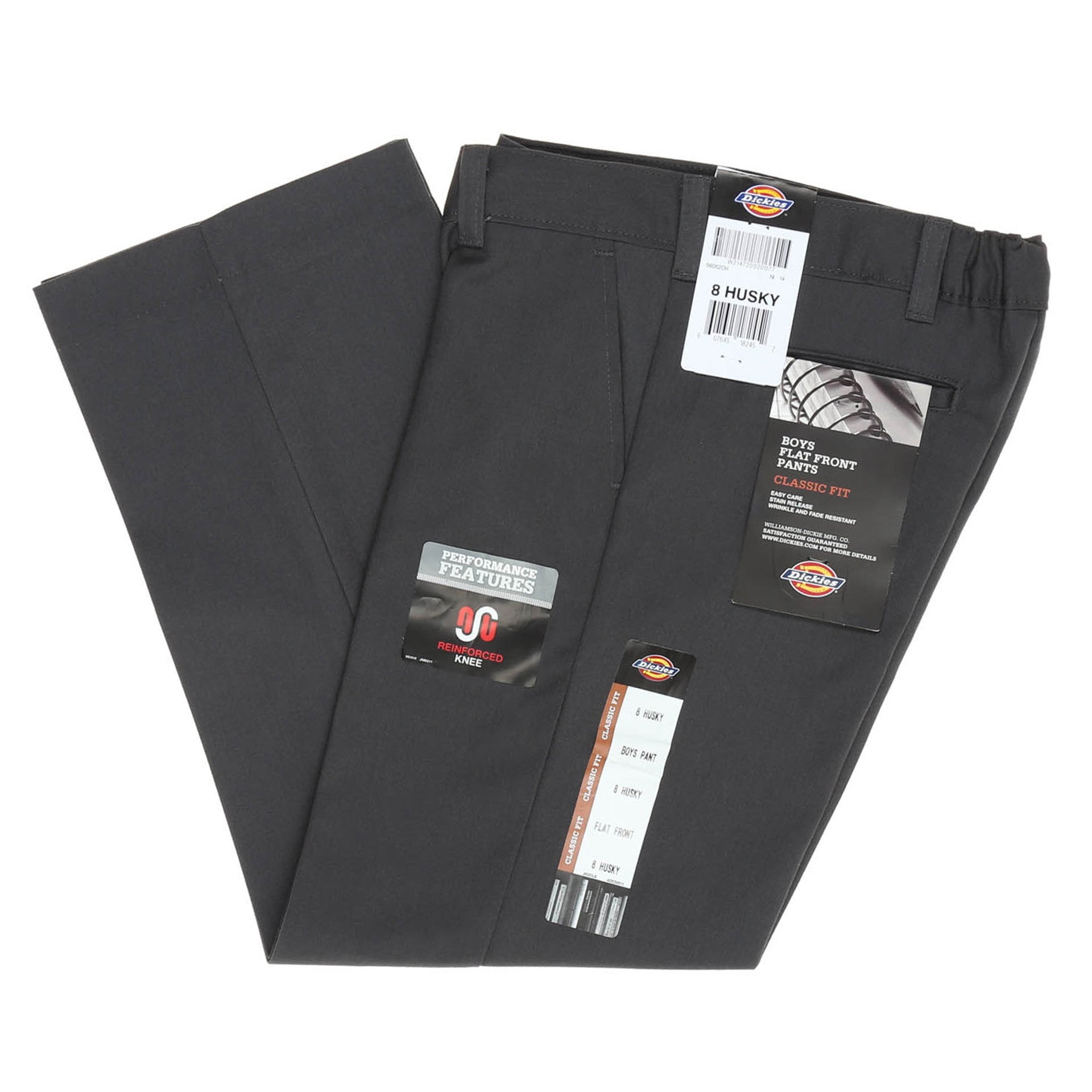 Dickies Boys' Flat Front Husky Pant - Charcoal - New Star