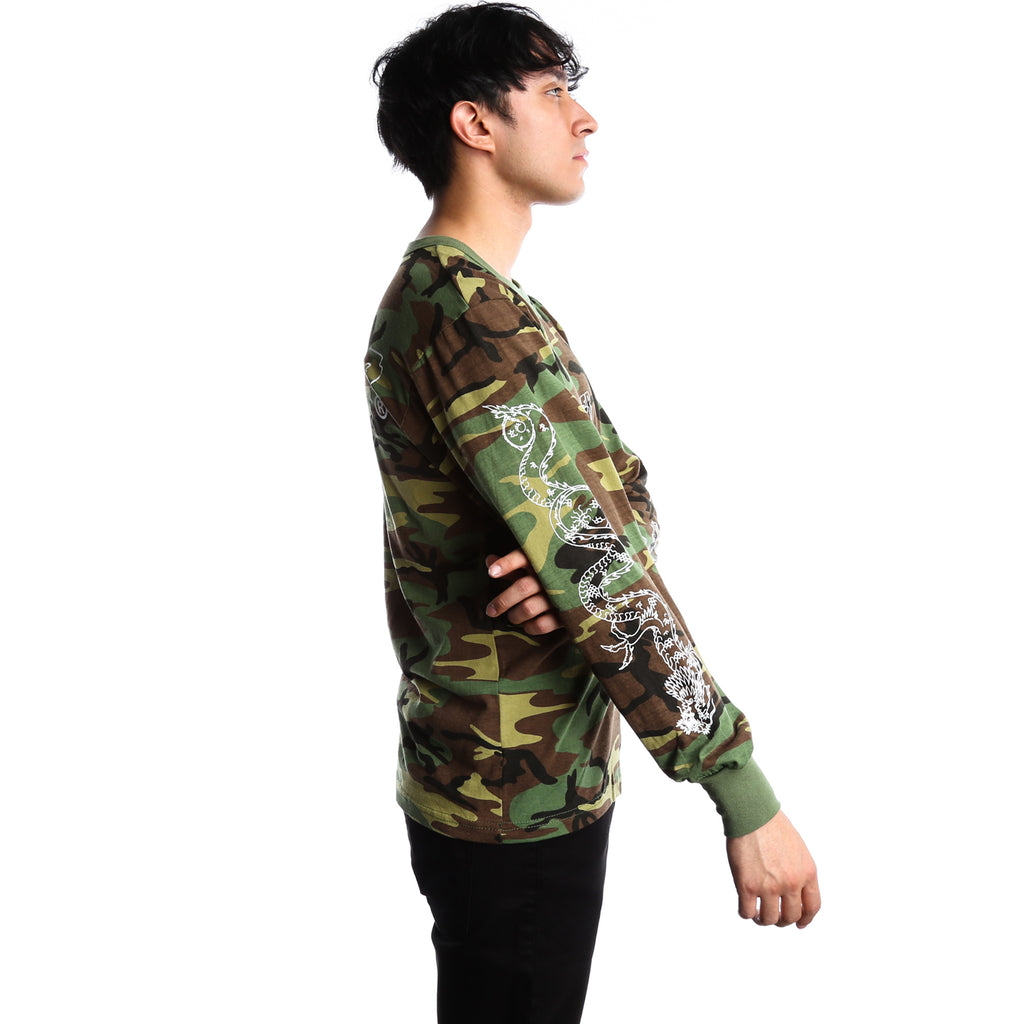 10 Deep Dragon Kanji L/S Tee - Woodland Camo