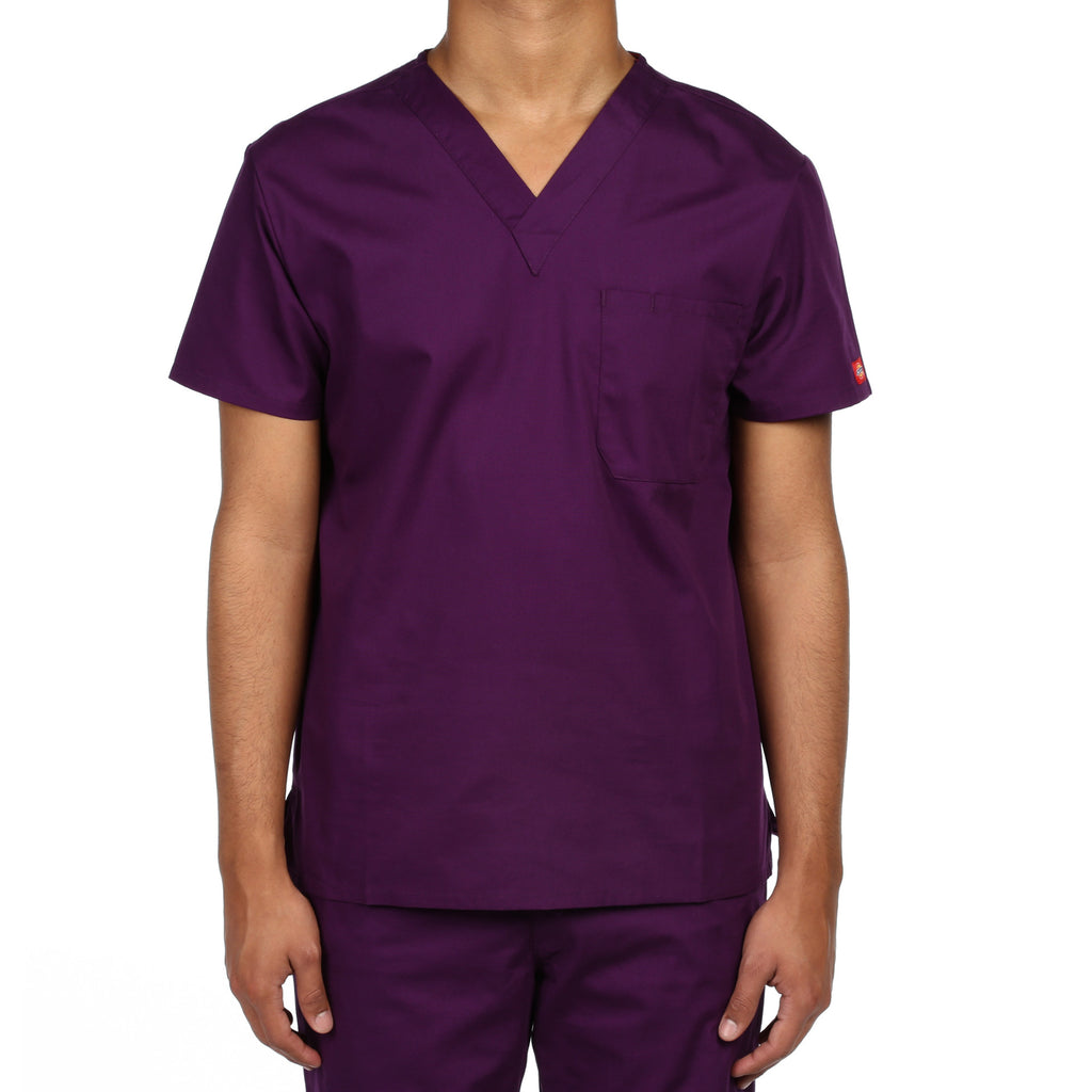 Dickies Unisex V-Neck One Pocket Scrub Top - Eggplant