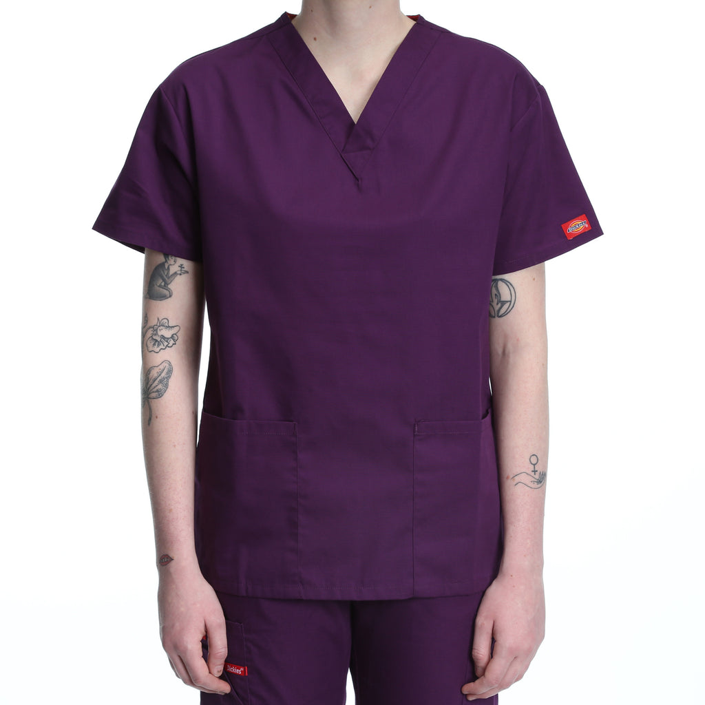 Dickies Women's Two Pocket V-Neck Scrub Top - Eggplant