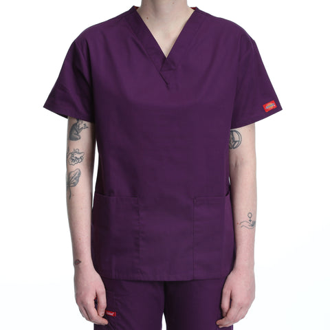 Dickies Women's Two Pocket V-Neck Scrub Top - Eggplant
