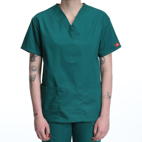 Dickies Women's Two Pocket V-Neck Scrub Top - Hunter Green