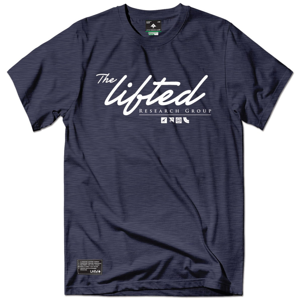 LRG SCRIPTED RESEARCH TEE NAVY HEATHER