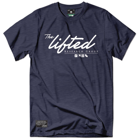 LRG SCRIPTED RESEARCH TEE NAVY HEATHER