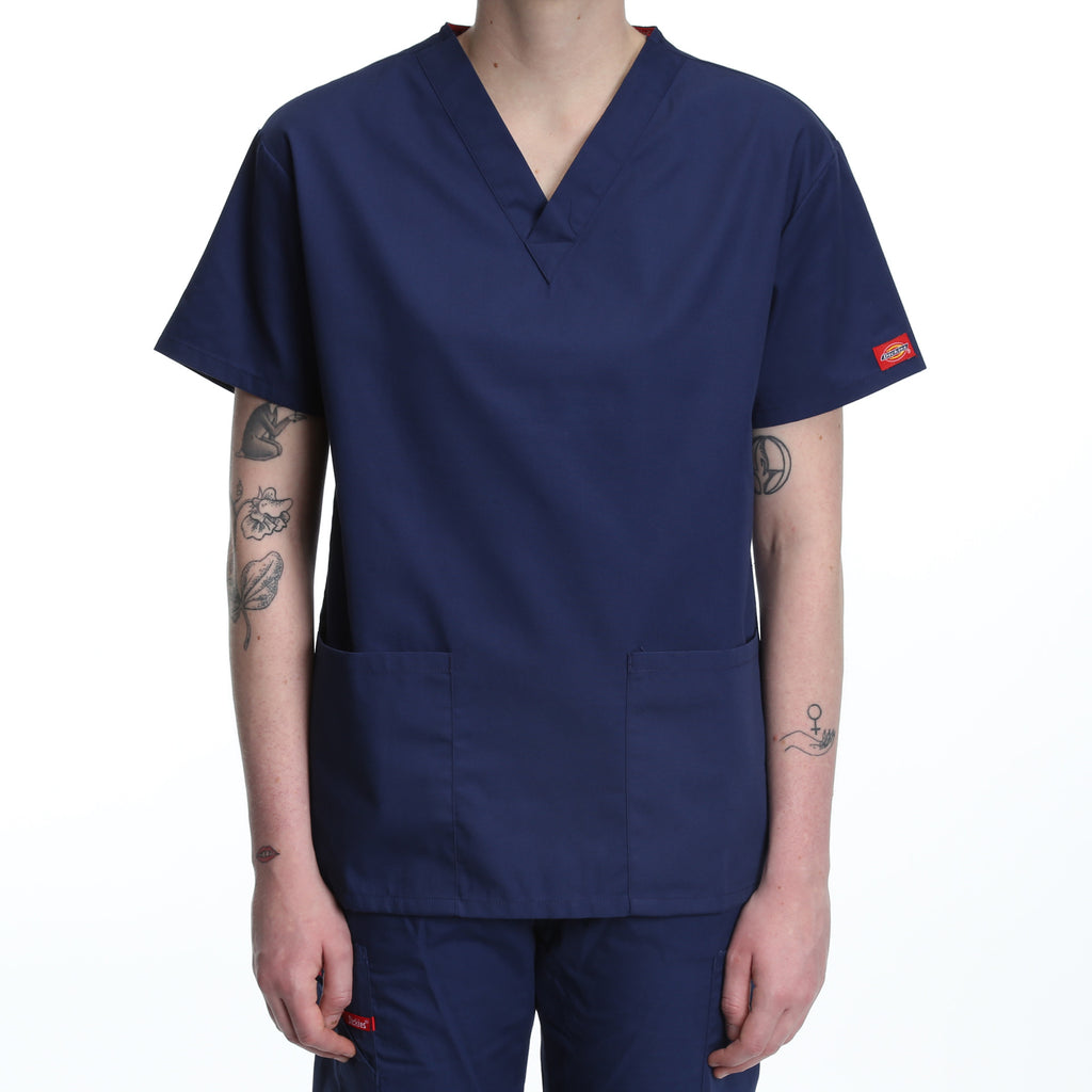 Dickies Women's Two Pocket V-Neck Scrub Top - Navy