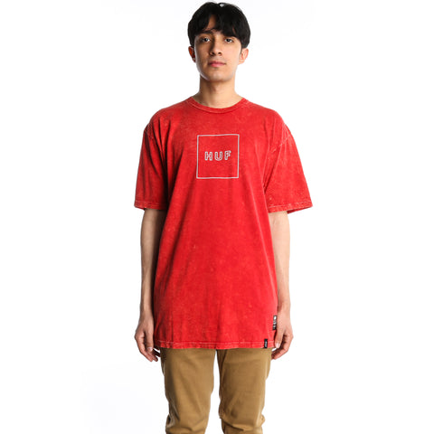 Huf Outline Box Logo Acid Wash Tee - Red