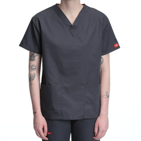 Dickies Women's Two Pocket V-Neck Scrub Top - Pewter