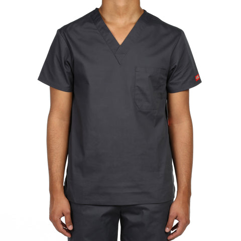Dickies Unisex V-Neck One Pocket Scrub Top - Pewter