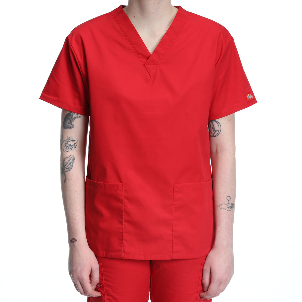 Dickies Women's Two Pocket V-Neck Scrub Top - Red