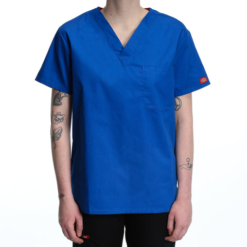 Dickies Unisex V-Neck One Pocket Scrub Top - Royal Blue