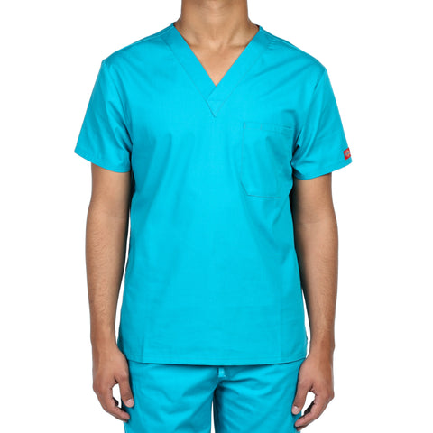 Dickies Unisex V-Neck One Pocket Scrub Top - Teal
