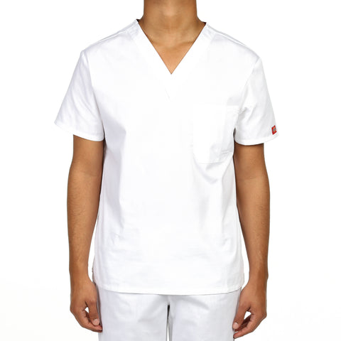 Dickies Unisex V-Neck One Pocket Scrub Top - White