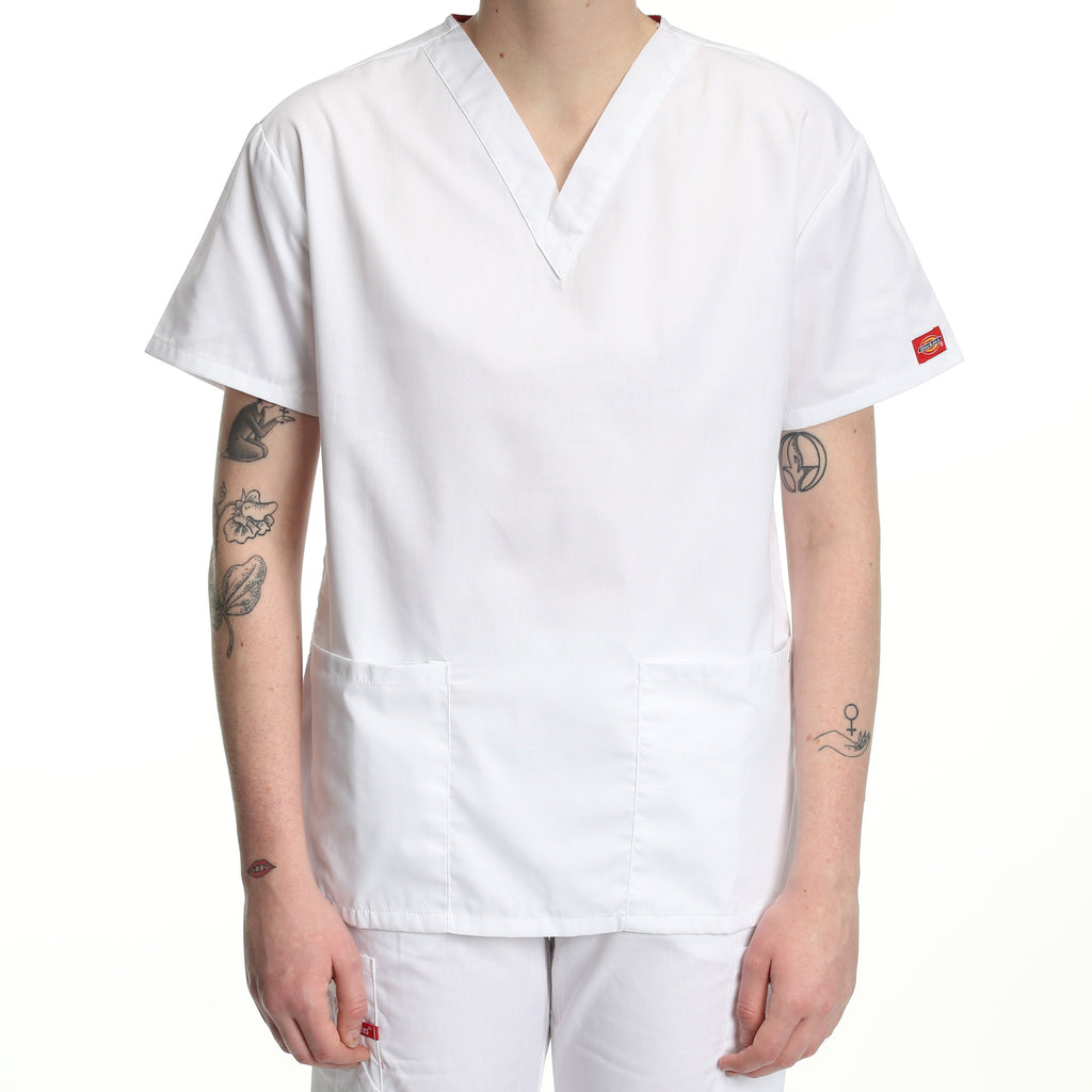 Dickies Women's Two Pocket V-Neck Scrub Top - White